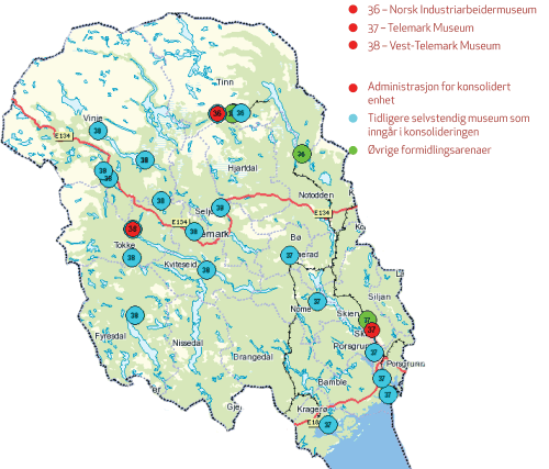 Figur 3.9 Museumsnettverket i Telemark.