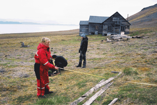 Figur 4.20 Direktør Tora Hultgreen ved Svalbard Museum ledet sommeren 2008 arkeologiske utgravninger i en fellesgrav med 15 norske fangstmenn som døde på Kapp Thordsen våren 1873.