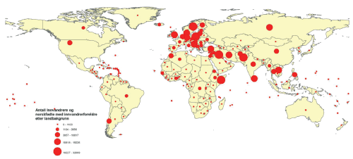 Figur 6.1 Antall innvandrere og norskfødte med innvandrerforeldre etter landbakgrunn.
