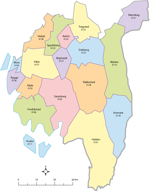 Figur 5.1 Kart over kommunene i Østfold
