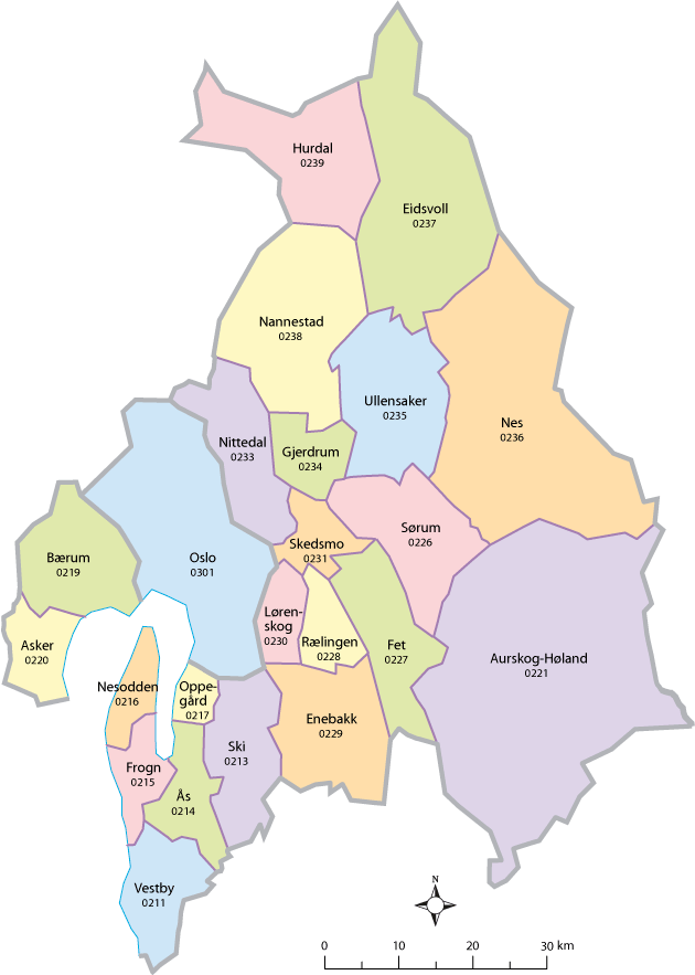Figur 5.2 Kart over kommunene i Oslo og Akershus
