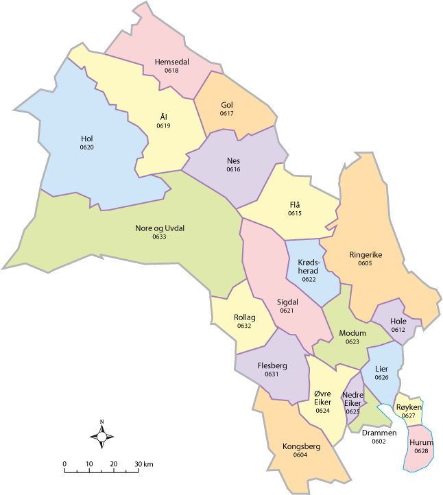 Figur 5.5 Kart over kommunene i Buskerud
