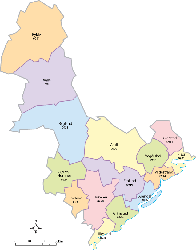 Figur 5.8 Kart over kommunene i Aust-Agder
