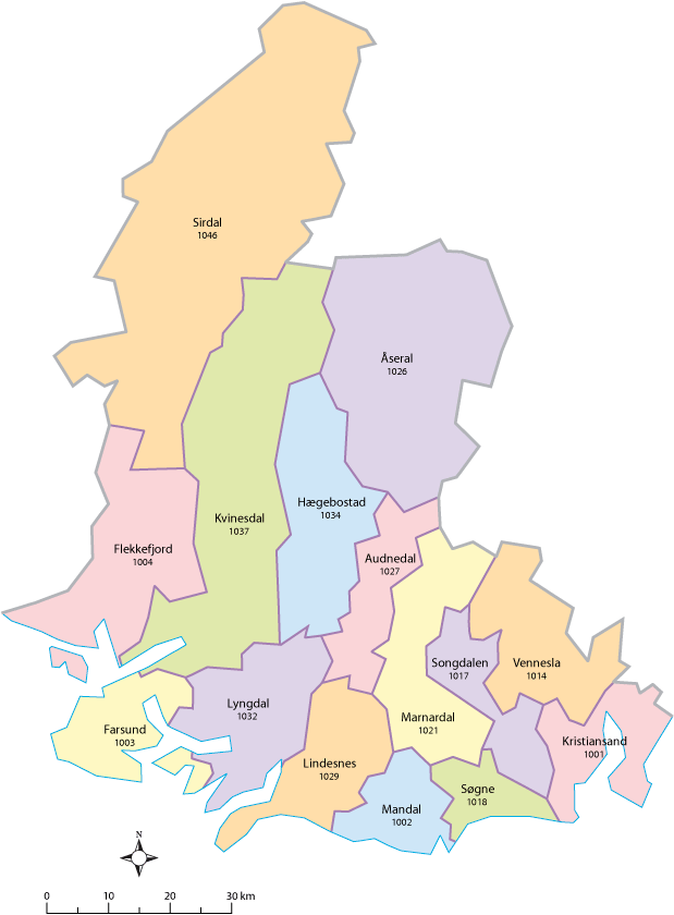 Figur 5.9 Kart over kommunene i Vest-Agder
