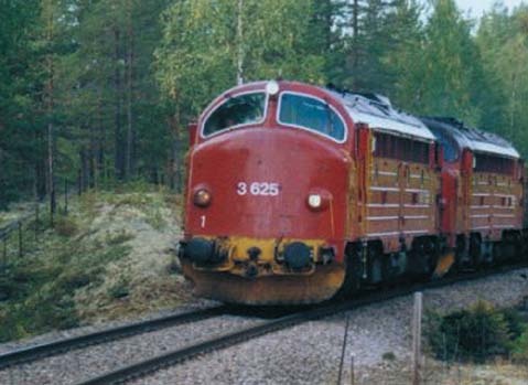 Figur 5.3 Lokomotiv Di3 med nummer 625 som 4. januar 2000 gikk
 i tog 2302