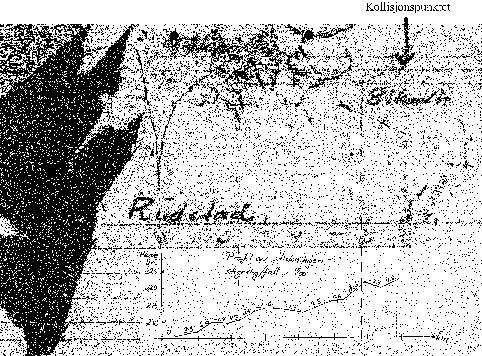 Figur 5.8 Hastighetsprofil for tog 2369 den 4. januar på strekningen
 fra Rudstad til kollisjonspunktet med stigning/fall (vertikalkurvatur)
 påført