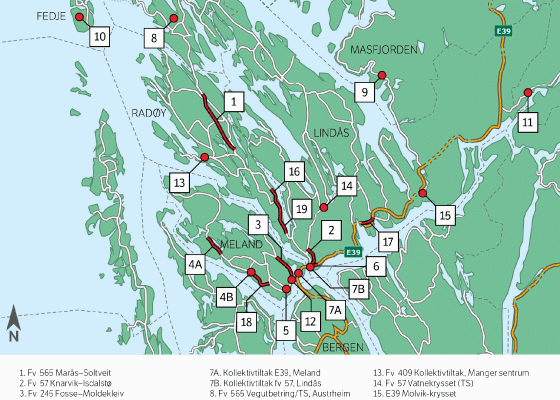 Figur 3.1 Nordhordlandspakken – oversiktskart
