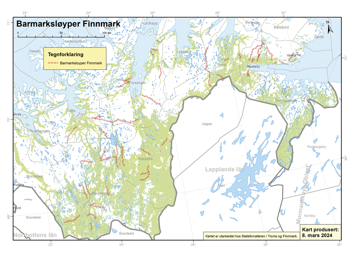 Figur 18.2 Fastsatte barmarksløyper i Finnmark.