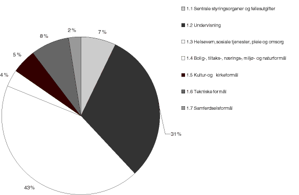 Figur 26.8 Fordeling av driftsutgifter på hovedkapittel. Kommunene inkl. Oslo. 1999.