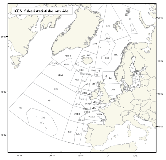 Figur 2.3 ICES sine fiskeristatistiske område