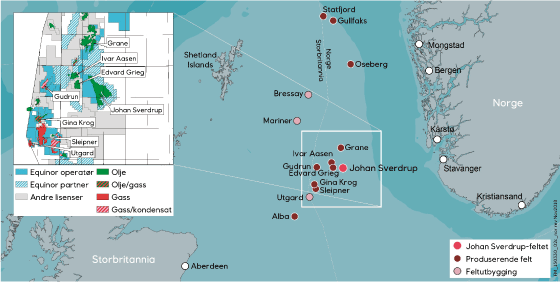 Figur 3.1 Geografisk plassering av Johan Sverdrup-feltet
