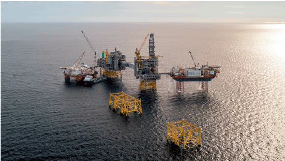 Figur 3.3 Status for utbygging av feltsenteret på Johan Sverdrup ifbm. første byggetrinn
