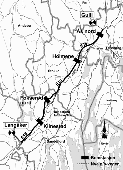 Figur 2.2 Oversiktskart E18 Gulli – Langåker. 