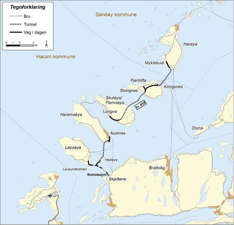 Figur 2.1 Nordøyvegen – kartskisse
