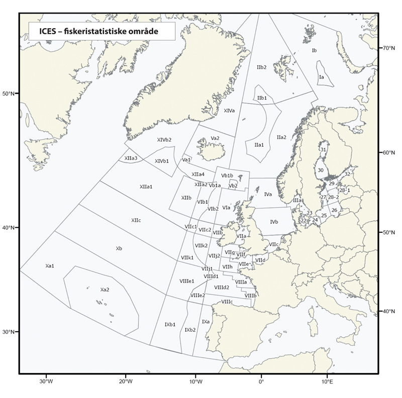 Figur 2.3 ICES sine fiskeristatistiske område 
