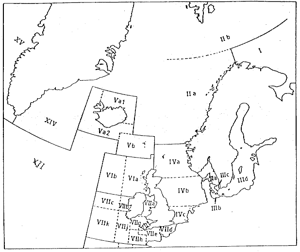 Figur 3.1 ICES - fiskeristatistiske områder