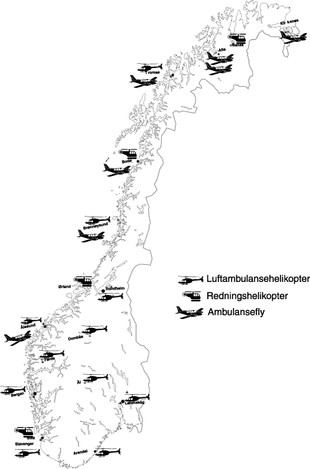 Figur 5.2 Baser i dagens luftambulansetjeneste.