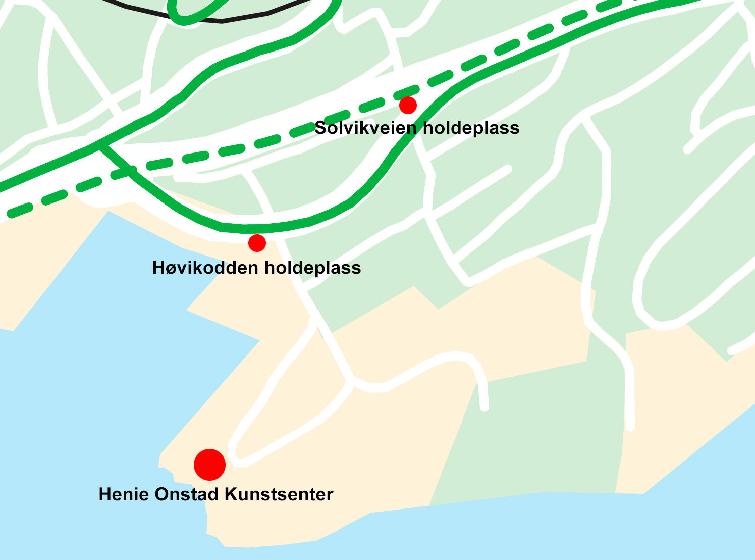 Kart over holdeplasser ved HOK