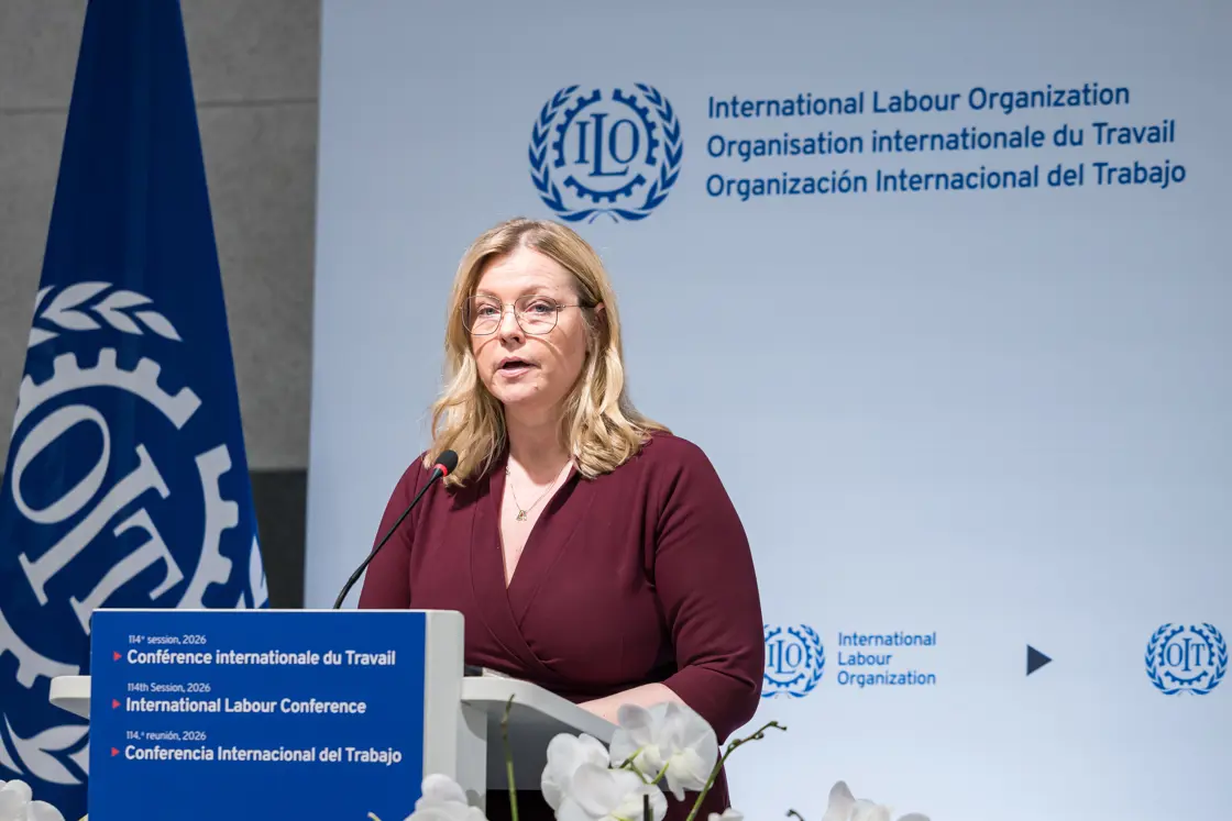 Arbeids- og inkluderingsminister Kjersti Stenseng under ILOs arbeidskonferanse 2026 i Genève