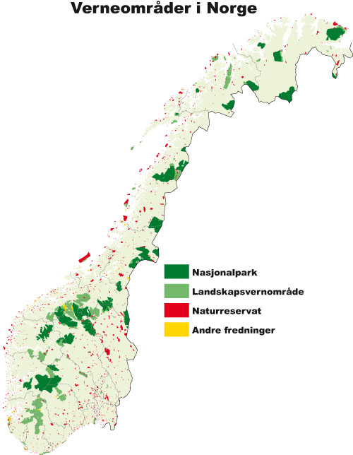 Figur 6.2 Vernete områder i Norge pr. 1. januar 2007.
