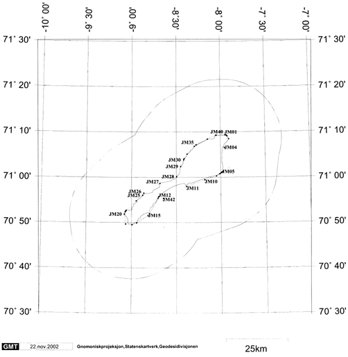 Figur 1.4 Jan Mayen med grunnlinjer og ny yttergrense for sjøterritoriet