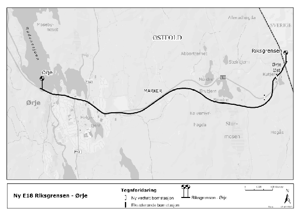 Figur 3.2 Oversiktskart som viser E18 Riksgrensen – Ørje