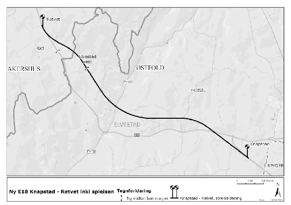 Figur 3.3 Oversiktskart som viser E18 Knapstad – Retvet