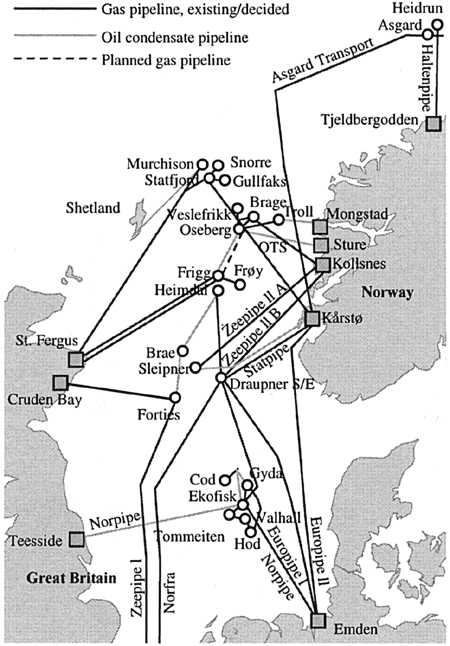 Figur 6-19 Norwegian offshore pipeline system