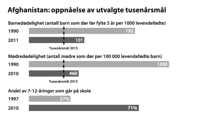 Figur 12.6 Afghanistan: oppnåelse av utvalgte tusenårsmål