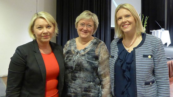 Fra venstre: Næringsminister Mæland, fiskeriminister Aspaker og landbruks- og matminister Listhaug.
