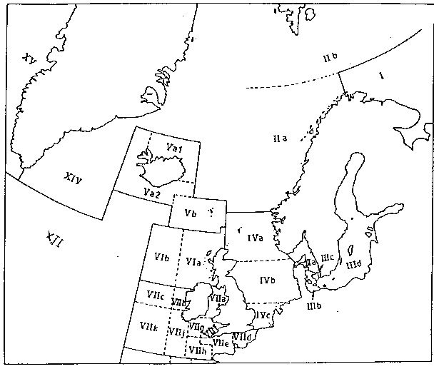 Figur 3.1 ICES - fiskeristatistiske områder