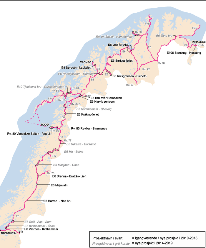 Figur 10.14 Store riksveginvesteringer i Nord- Norge 2010–2019
