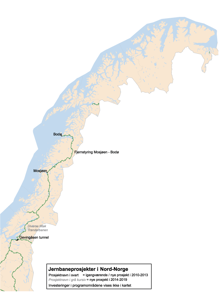 Figur 10.16 Store jernbaneinvesteringer i Nord-Norge 2010–2019