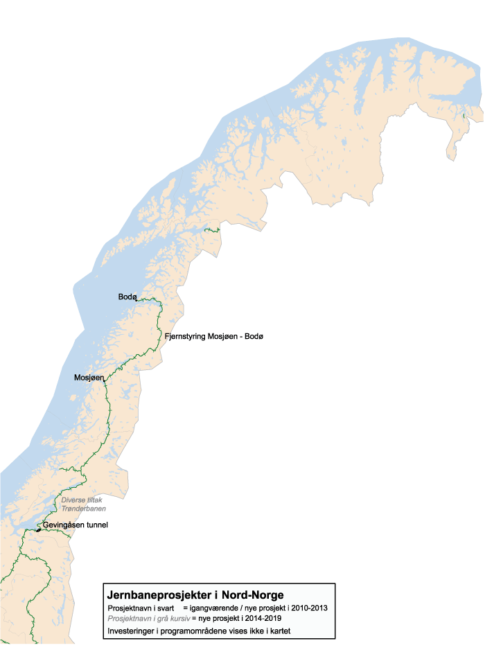 Figur 10.16 Store jernbaneinvesteringer i Nord-Norge 2010–2019