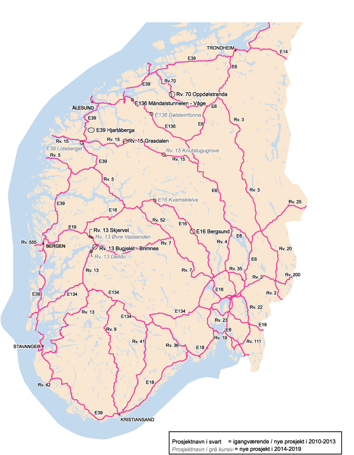 Figur 10.17 Rassikringstiltak på riksvegnettet i Sør-Norge i 2010 – 2019