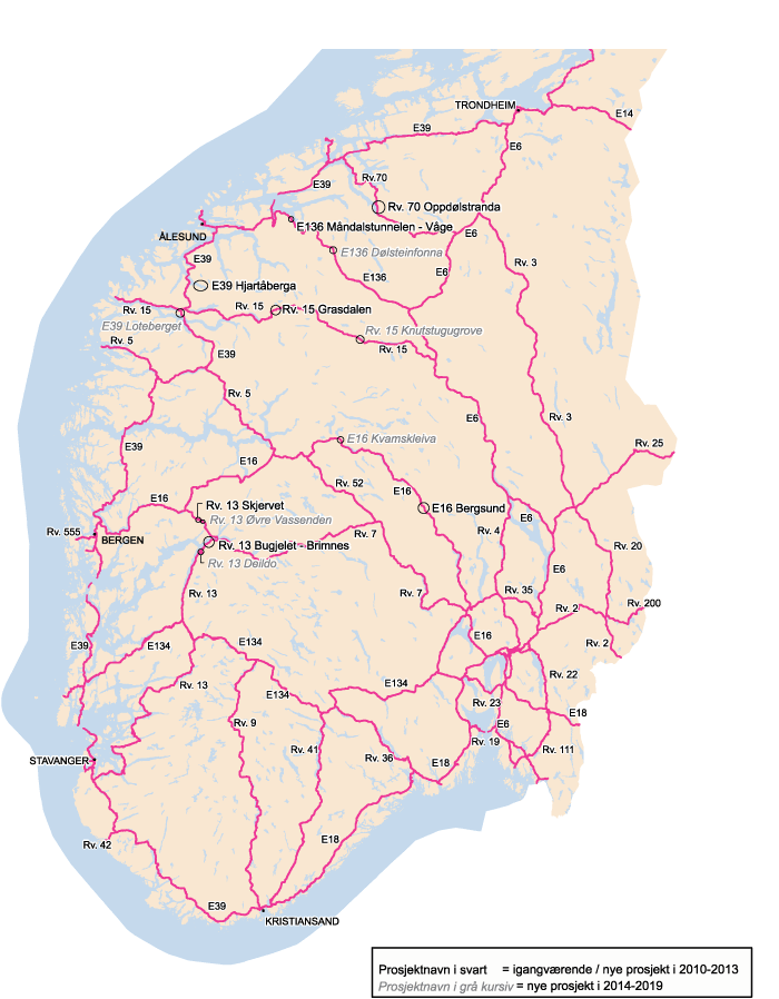 Figur 10.17 Rassikringstiltak på riksvegnettet i Sør-Norge i 2010 – 2019