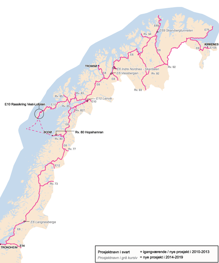 Figur 10.18 Rassikringstiltak på riksvegnettet i Nord-Norge i 2010 – 2019