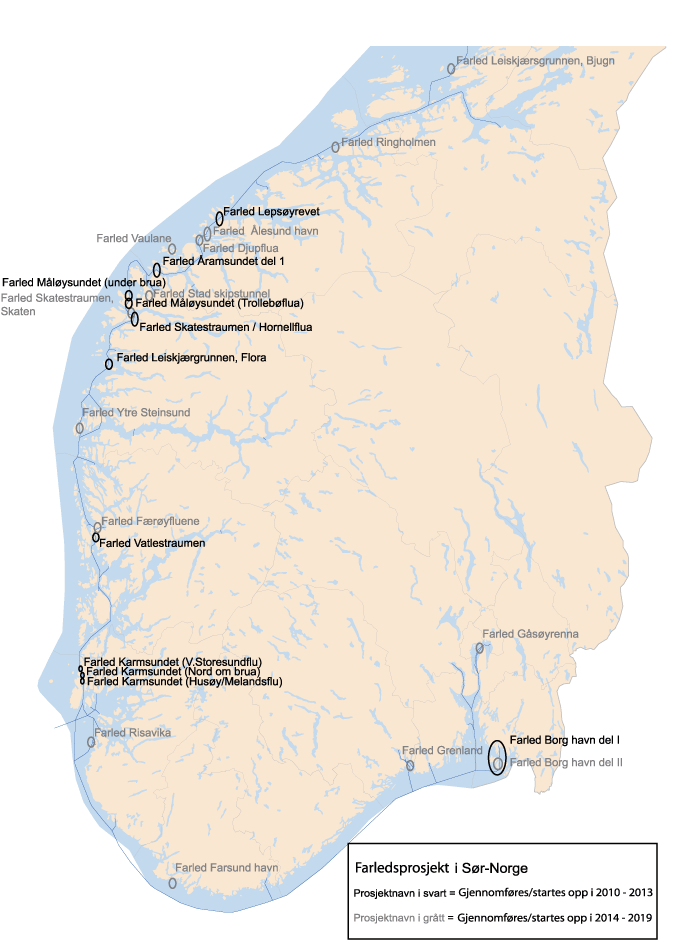Figur 10.19 Farledsprosjekter Sør-Norge