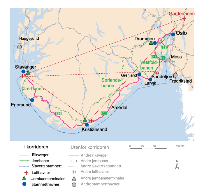 Figur 10.23 Korridor 3 OsloGrenlandKristiansandStavanger