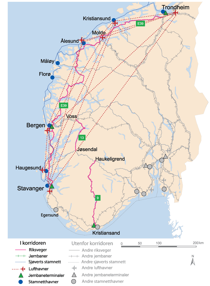 Figur 10.24 Korridor 4 StavangerBergenÅlesundTrondheim