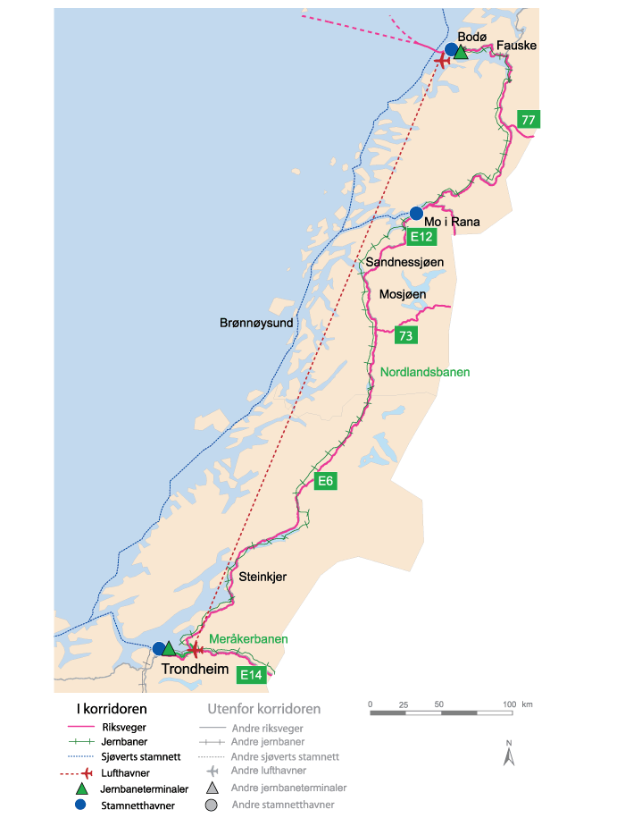 Figur 10.28 Korridor 7 TrondheimBodø med armer til svenskegrensen
