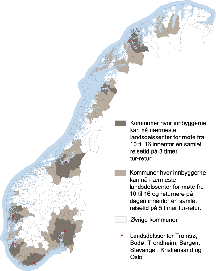 Figur 8.1 Reisetid til landsdelssenter