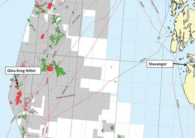 Figur 1.1 Beliggenheten av Gina Krog-feltet