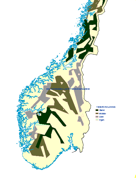 Figur 1-1 Belastningskart for Sør-Norge over lavflygingsaktivitet i perioden 1997-1999