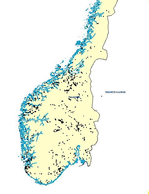 Figur 1-12 Kart over pelsdyrfarmer i Sør-Norge
