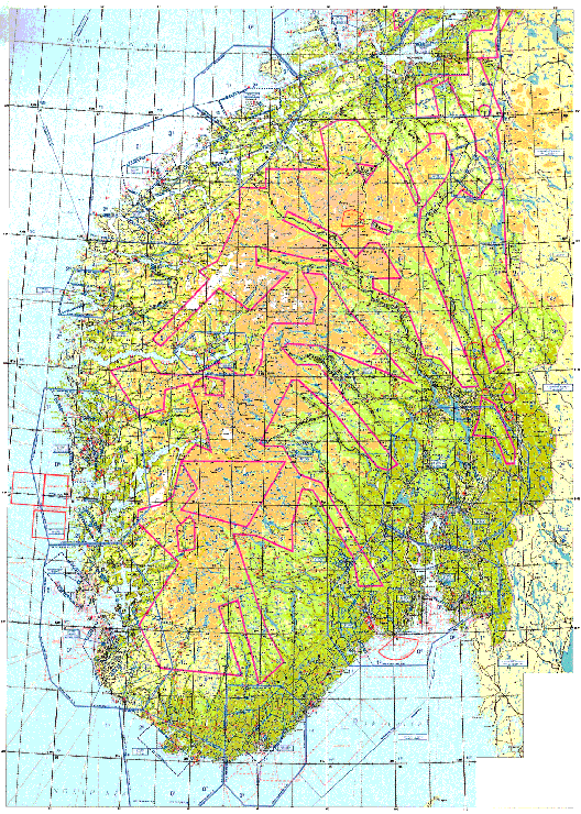 Figur 1-14 Kart over lavflygingsområdene i Sør-Norge