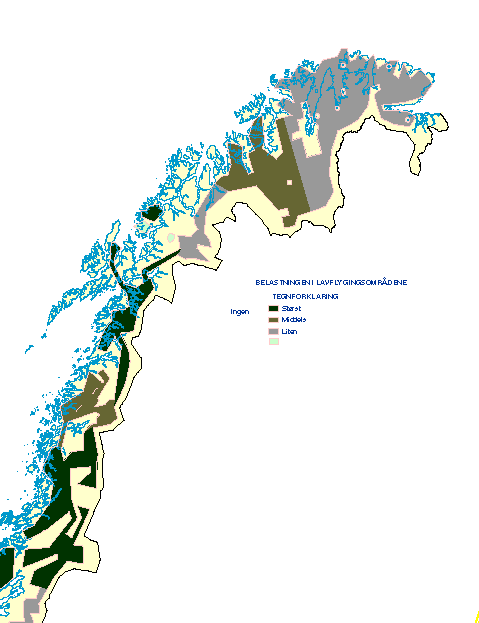 Figur 1-2 Belastningskart for Nord-Norge over lavflygingsaktivitet i perioden 1997-1999