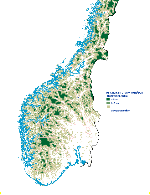 Figur 1-5 Kart over inngrepsfrie områder i Sør-Norge (INON)