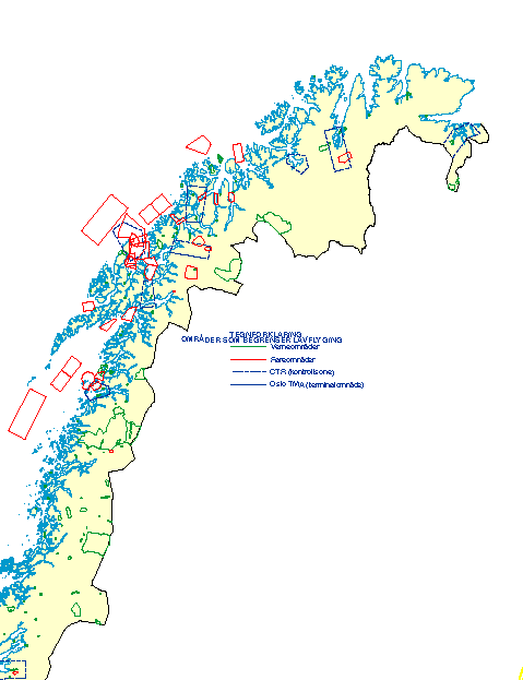 Figur 1-9 Kart over fareområder som begrenser lavflyging samt verneområder i Nord-Norge