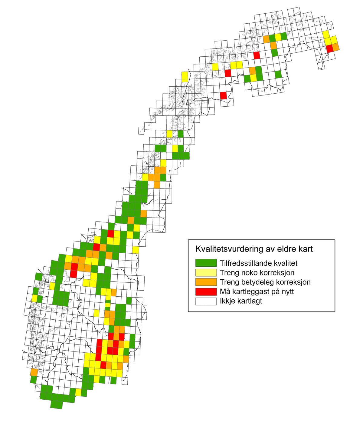 Figur 5.6 Kvalitetsvurdering av ferdigstilte lausmassekart i målestokk 1: 50 000.